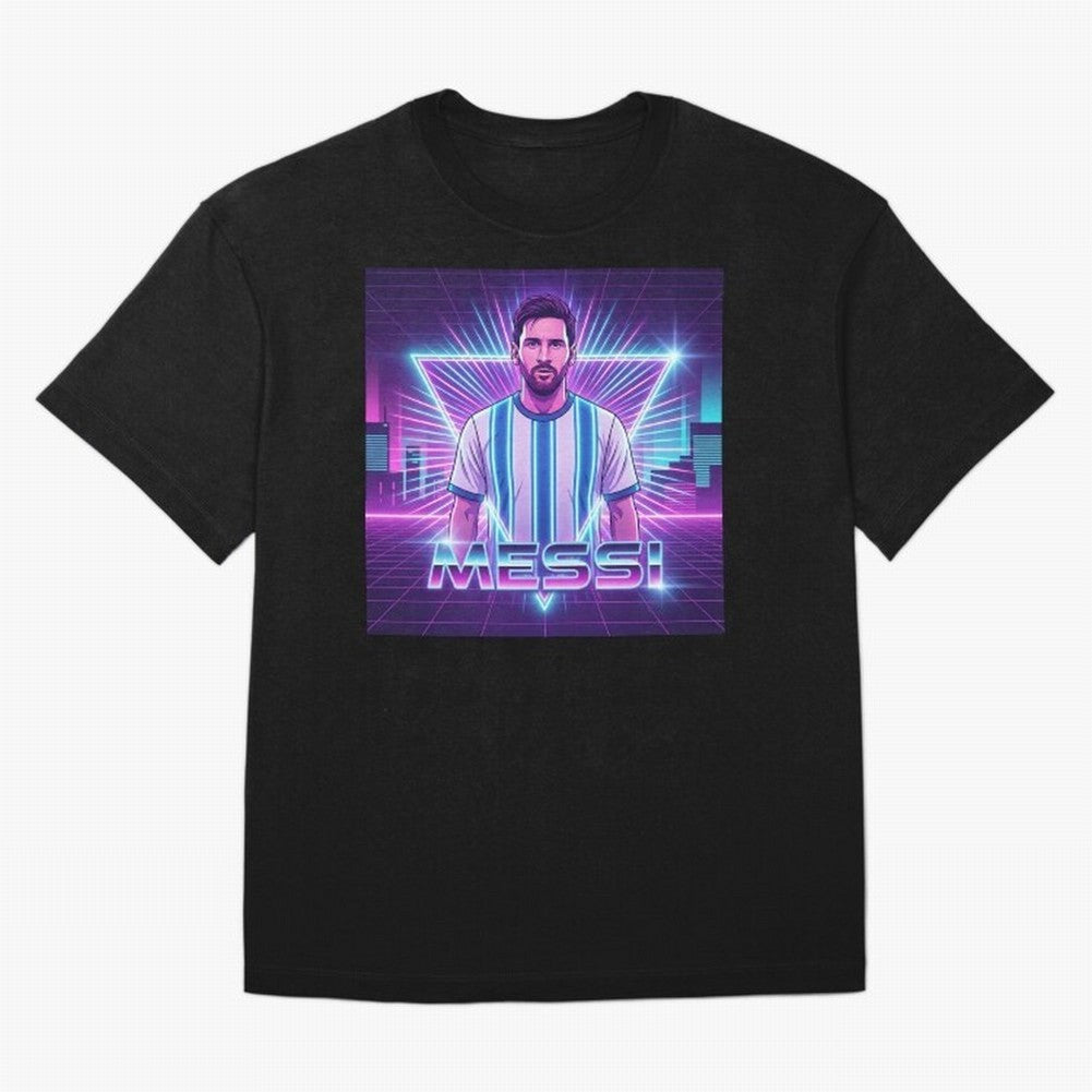 ?Argentina Football Legend Messi Cyberpunk Retro Futurist Design (Version 5) Classic T-Shirt Create Global Football Passion for FIFA World Cup 2026 USA Canada Mexico, Celebrating Haaland, France, Supporter Pride, Iconic Celebrations, Legendary