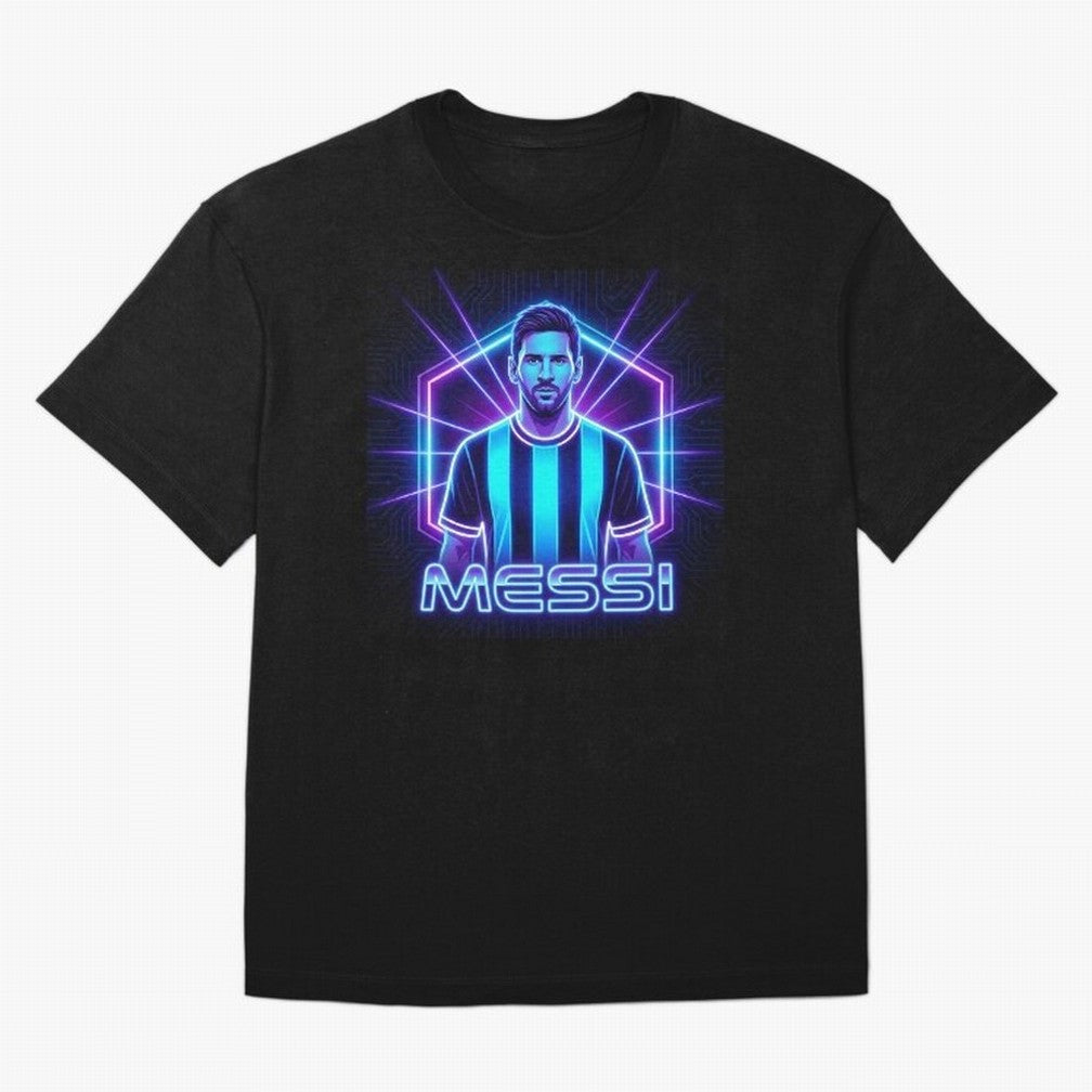 ?Argentina Football Legend Messi Cyberpunk Retro Futurist Design (Version 2) Classic T-Shirt Show Up for the Glory of the FIFA World Cup 2026 Journey through Haaland Highlights, Spain Pride, Goal Celebration Energy, Supporter Heritage, Football