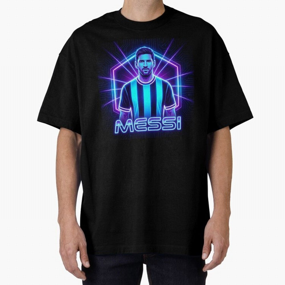 ?Argentina Football Legend Messi Cyberpunk Retro Futurist Design (Version 2) Classic T-Shirt Show Up for the Glory of the FIFA World Cup 2026 Journey through Haaland Highlights, Spain Pride, Goal Celebration Energy, Supporter Heritage, Football