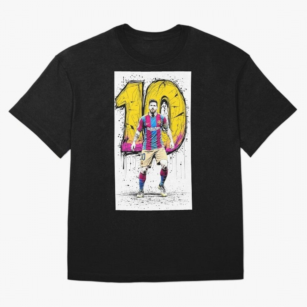Lionel Messi Barcelona 10 Fan Art Oversized T-Shirt Turn Up for FIFA World Cup 2026 USA Canada Mexico Driven by Messi and Cristiano Ronaldo, Portugal, Spain and Germany Energy, Championship Spirit, Famous Goals, Roaring Crowds and International