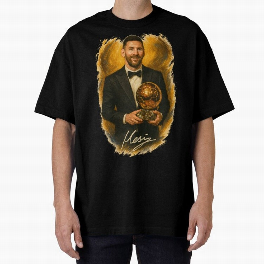 Lionel Messi Ballon d'Or Portrait ¨C Football Legend in Tuxedo Holding Trophy Classic T-Shirt Refresh the FIFA World Cup 2026 USA Canada Mexico Journey through Neymar, Haaland and Cristiano Ronaldo Highlights, England, France and Netherlands Pride,