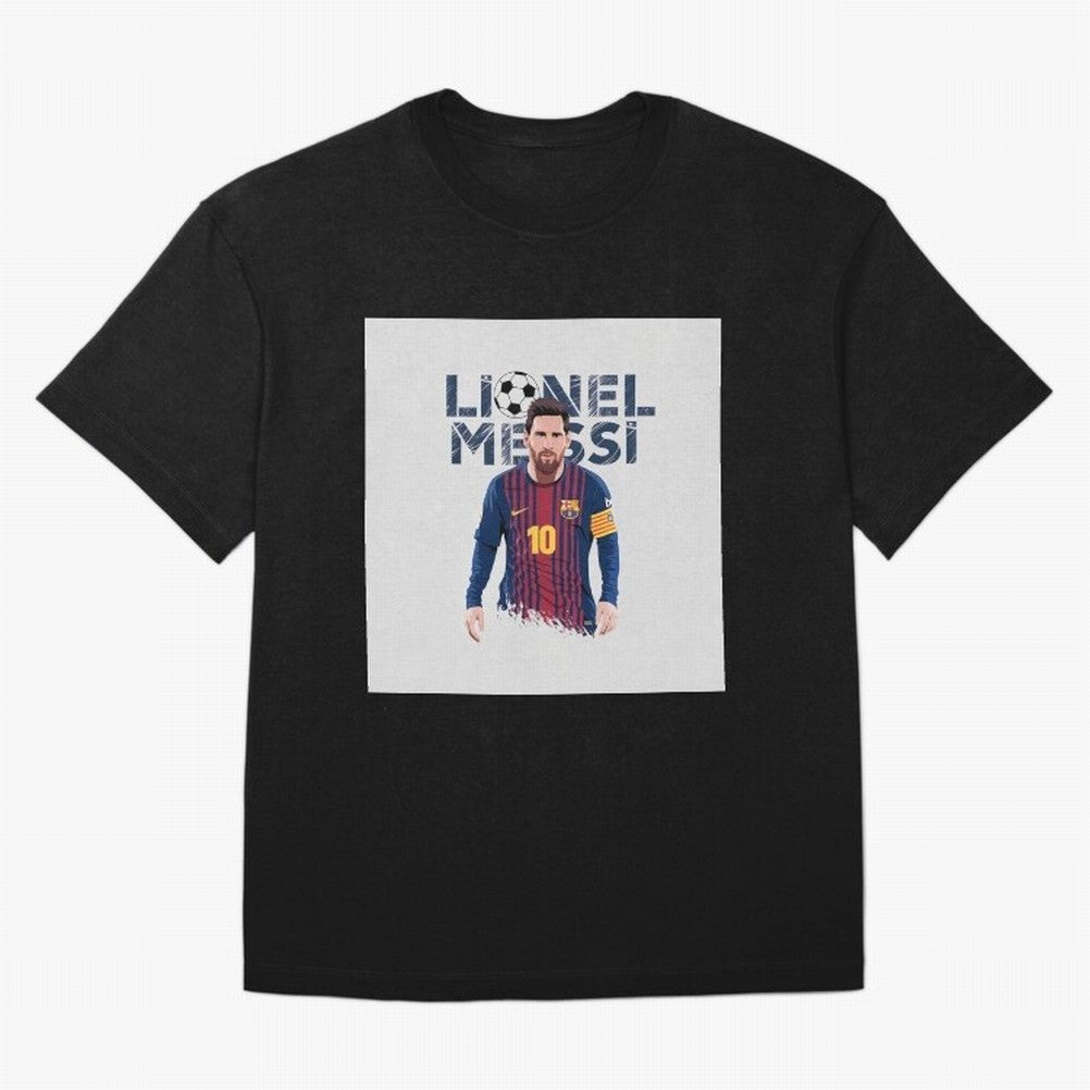 Stylized Lionel Messi Barcelona Illustration ¨C Iconic Football Artwork Oversized T-Shirt Bring Retro Soccer Energy to Global Football Passion for FIFA World Cup 2026, with Neymar, Haaland and Cristiano Ronaldo, Spain and Netherlands, Retro