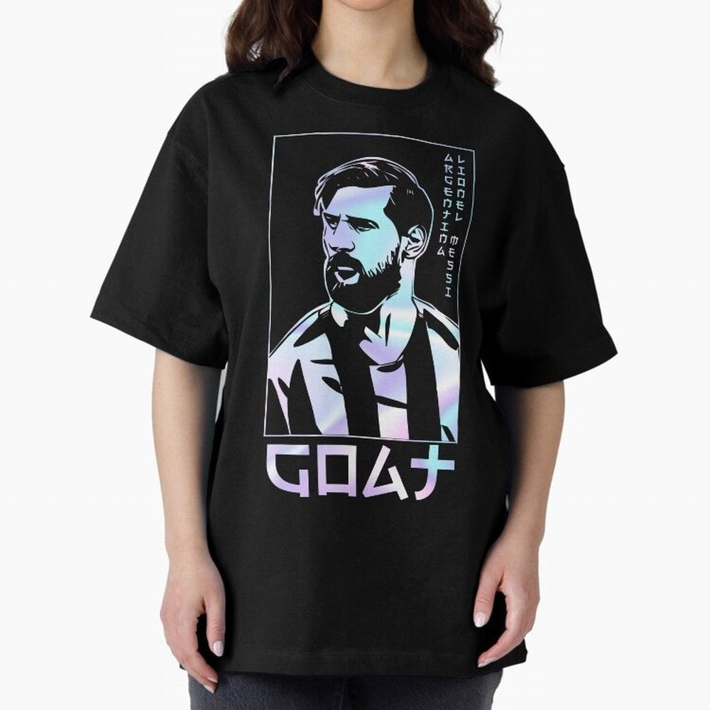 Lionel Messi Holographic Style Portrait art illustration Premium T-Shirt Celebrate FIFA World Cup 2026 Capturing Mbappe and Neymar, Netherlands Energy, Global Supporter Spirit, Legendary Goals, National Colors and Tournament Celebration; Great for