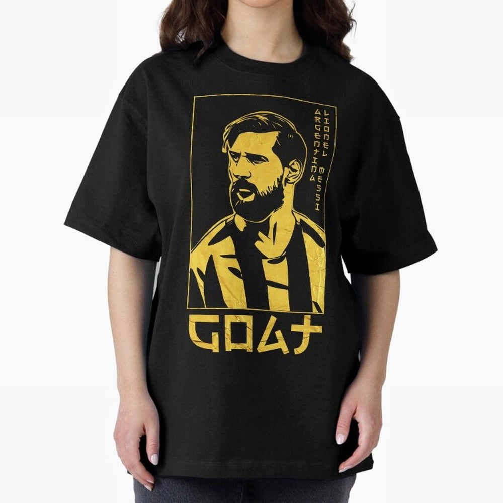 Lionel Messi Golden Style Portrait art illustration Premium T-Shirt Cheer for FIFA World Cup 2026 Spirit, Made for France, Haaland and Mbappe, Worldwide Fan Energy, Dramatic Goals, Stadium Lights and Championship Celebrations; Made for Die Hard