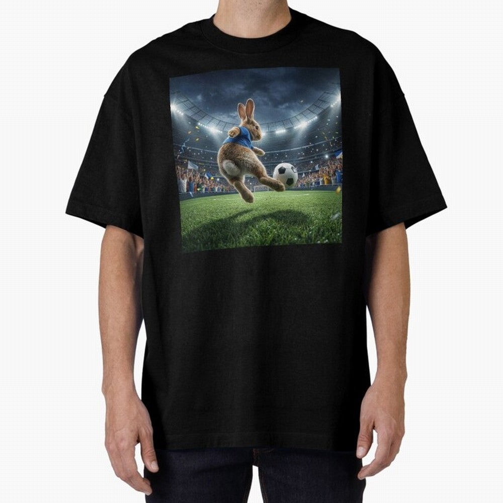 Rabbit Is Veritable Messi on the Soccer Pitch Oversized T-Shirt Make Every Match About the FIFA World Cup 2026 USA Canada Mexico Journey through Neymar Highlights, Brazil, Portugal and Argentina Pride, Football Passion, Legendary Performances,