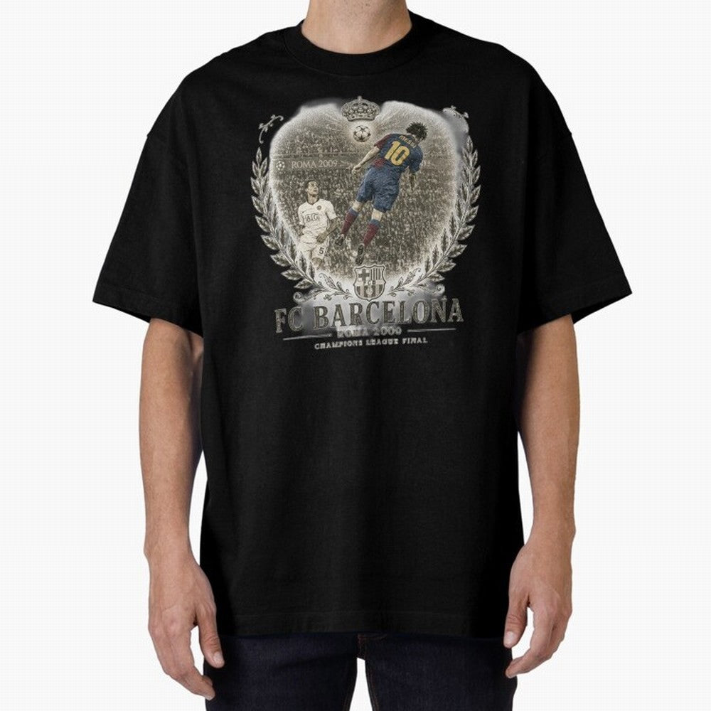 FC Barcelona Rome 2009 Champions League Final Vintage Oversized T-Shirt Make Game Day About Global Football Passion for FIFA World Cup 2026, Centered on Messi, CR7 and Mbappe, Argentina, France and Brazil, Championship Spirit, Famous Goals, Roaring