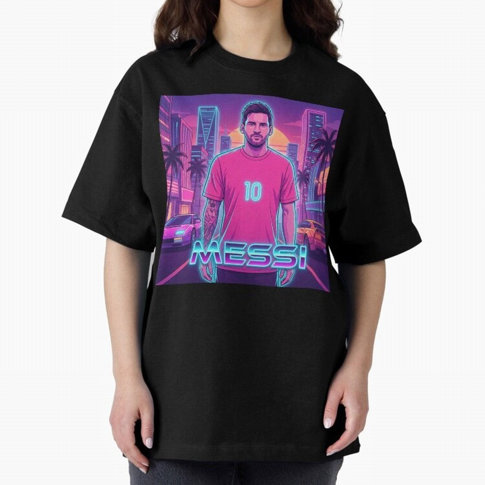Inter Miami? Football Legend Messi Cyberpunk Retro Futurist Design (Version 3) Classic T-Shirt Represent Football Lovers during FIFA World Cup 2026 USA Canada Mexico Spirit, Celebrating Portugal, Spain and Germany, Mbappe, Vintage Soccer Flavor,