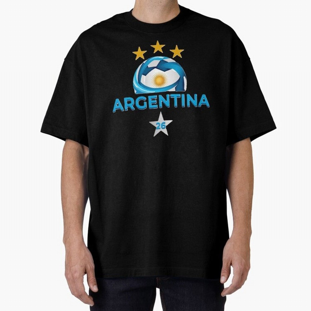 Argentina 2026 Stars Oversized T-Shirt Capture FIFA World Cup 2026 Group Stage Filled with CR7, France and Portugal Energy, Goal Celebration Energy, Supporter Heritage, Football Icons and Worldwide Tournament Joy; Great for Watch Parties, Sports