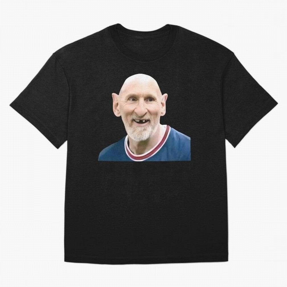 Old and Bald Messi Football Meme Oversized T-Shirt Relive Legendary Nights from FIFA World Cup 2026 USA Canada Mexico for Fans of Neymar and Argentina, France and Brazil, Bringing Sports Nostalgia, International Competition, Famous Players and
