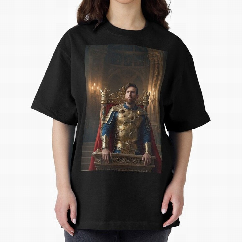 Messi the King 1 Oversized T-Shirt Turn Football Passion into Global Football Passion for FIFA World Cup 2026 USA Canada Mexico, Highlighting Messi, CR7 and Mbappe, Brazil, Portugal and Argentina, Vintage Soccer Flavor, Modern Football Stars,