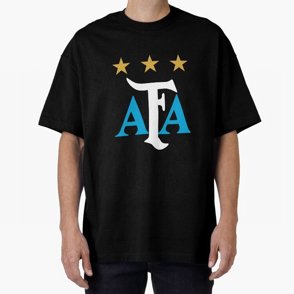 AFA logo - Argentina (light blue, white & gold) Oversized T-Shirt Celebrate Soccer Greatness during FIFA World Cup 2026 USA Canada Mexico Spirit, Filled with Argentina, France and Brazil, Haaland, Match Day Excitement, Supporter Culture, Golden
