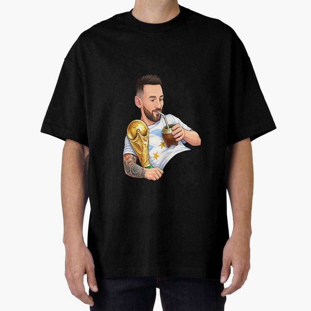 Messi drinking mate and his World Cup trophy Graphic T-Shirt Show Championship Spirit for FIFA World Cup 2026 Capturing Haaland and Mbappe, Spain and Netherlands Energy, Football Festival Excitement, Trophy Ambitions, Country Rivalries and Star
