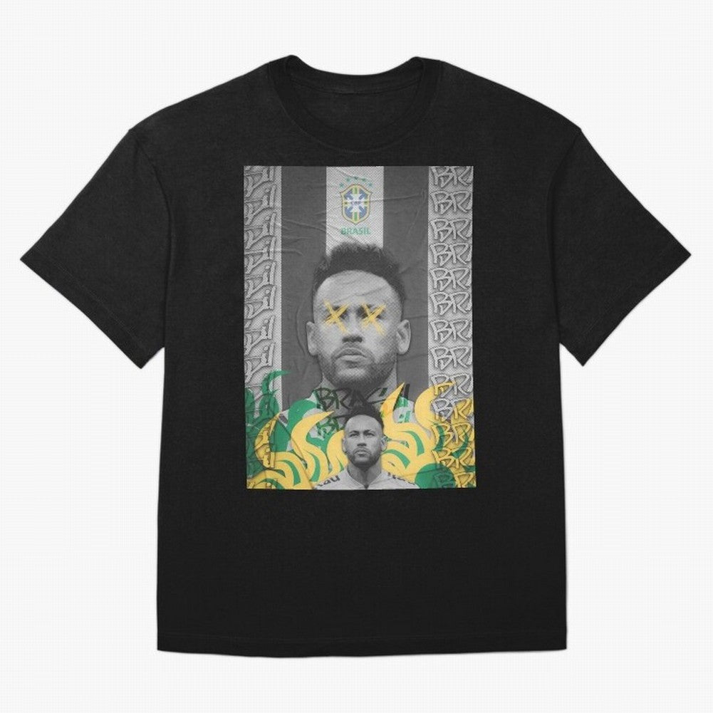 Brazil Football Star Grunge Poster Oversized T-Shirt Celebrate Rivalries and Pride in FIFA World Cup 2026 for Fans of Neymar and Portugal, Spain and Germany, Bringing Retro Football Energy, Iconic Rivalries, Trophy Chase Drama and Stadium