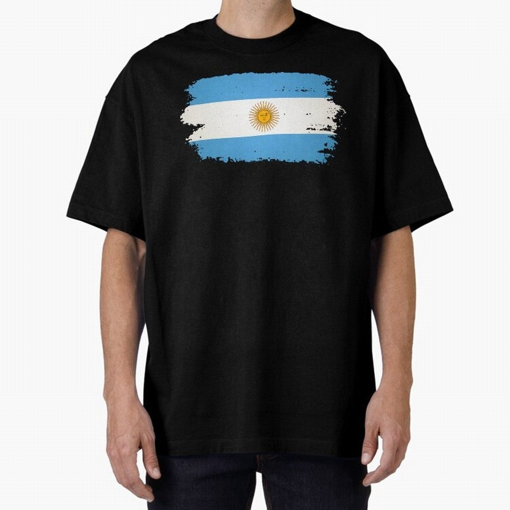 ARGENTINIAN FLAG PRINT Oversized T-Shirt Show Championship Spirit for Global Football Passion for FIFA World Cup 2026, Celebrating Haaland, Argentina, France and Brazil, Classic Soccer Heritage, Championship Pressure, Fan Loyalty and International