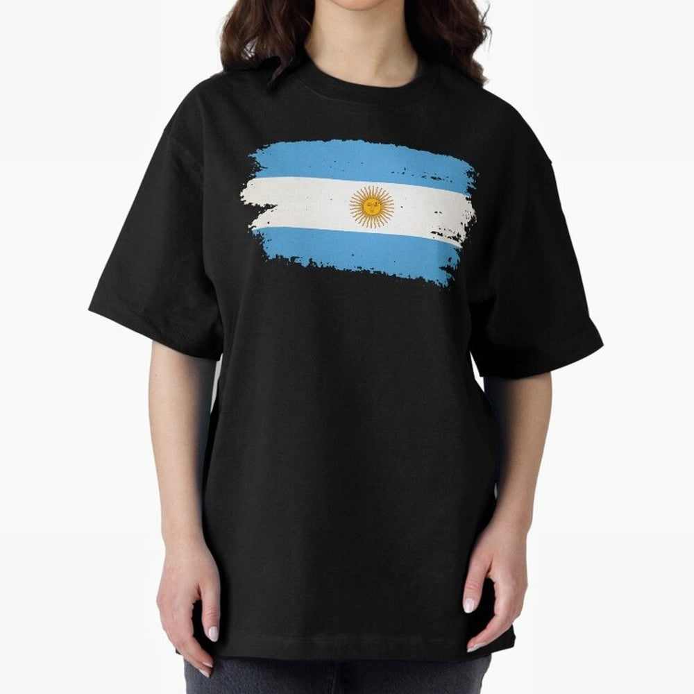 ARGENTINIAN FLAG PRINT Oversized T-Shirt Show Championship Spirit for Global Football Passion for FIFA World Cup 2026, Celebrating Haaland, Argentina, France and Brazil, Classic Soccer Heritage, Championship Pressure, Fan Loyalty and International