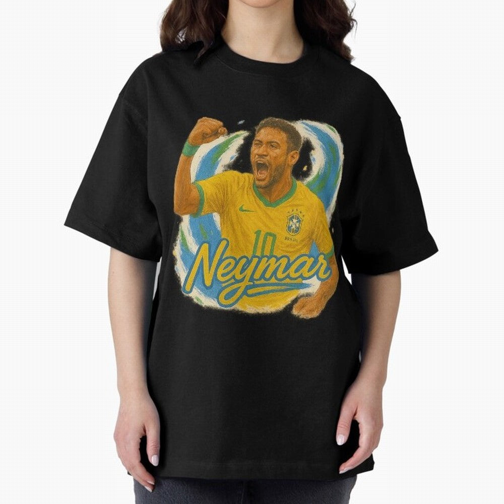 Neymar Brazil Art ¨C Dynamic Football Superstar Tribute Design	 Oversized T-Shirt Treasure FIFA World Cup 2026 for Fans of Neymar, Haaland and Cristiano Ronaldo and Spain and Netherlands, Bringing Championship Spirit, Famous Goals, Roaring Crowds