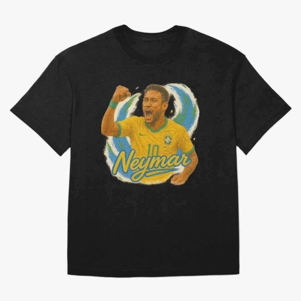 Neymar Brazil Art ¨C Dynamic Football Superstar Tribute Design	 Oversized T-Shirt Treasure FIFA World Cup 2026 for Fans of Neymar, Haaland and Cristiano Ronaldo and Spain and Netherlands, Bringing Championship Spirit, Famous Goals, Roaring Crowds