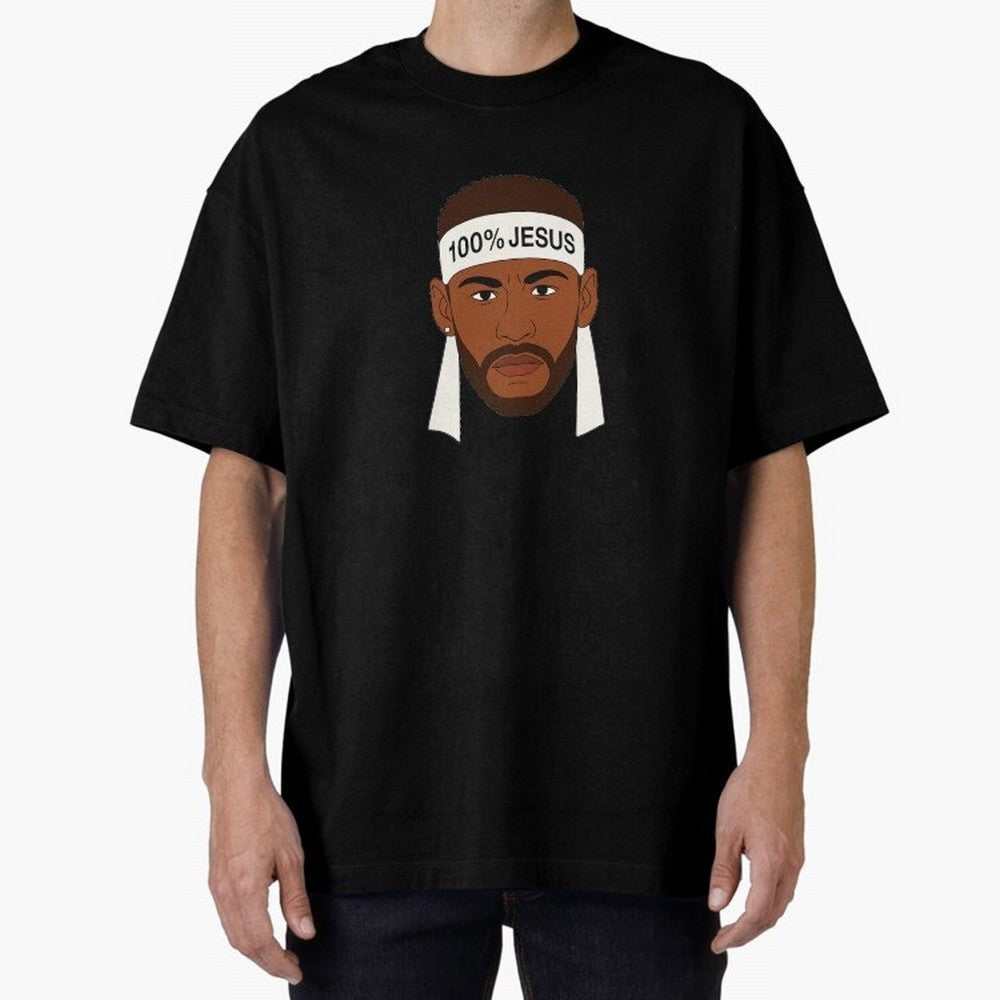 100% JESUS Neymar Inspired Minimalist Art Oversized T-Shirt Make Game Day About FIFA World Cup 2026 with Cristiano Ronaldo, Argentina, France and Brazil Energy, Supporter Pride, Iconic Celebrations, Legendary Names and Global Match Day Energy;