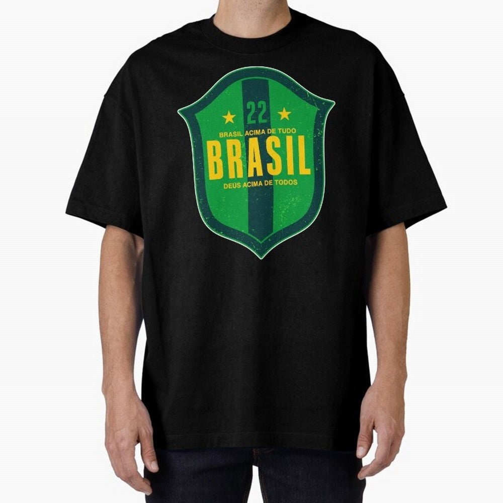 BRAS?O BRASIL 22 Oversized T-Shirt Follow the Road to FIFA World Cup 2026 USA Canada Mexico for Fans of Messi, CR7 and Mbappe and Argentina, France and Brazil, Bringing Vintage Soccer Flavor, Modern Football Stars, National Flags and Final Night