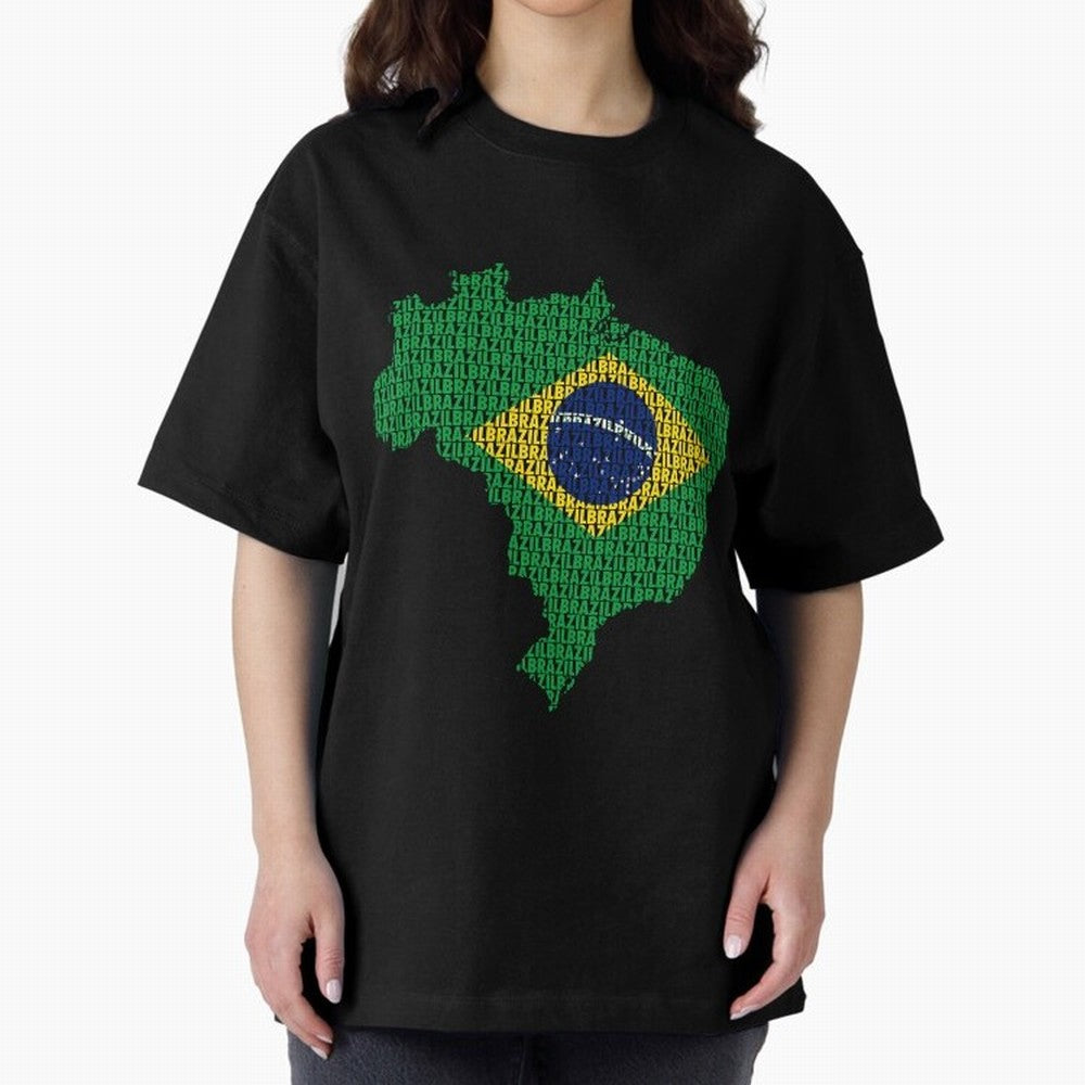 Map of Brazil (Brazil) Oversized T-Shirt Feel the Heartbeat of FIFA World Cup 2026 Group Stage for Fans of Mbappe and Spain and Netherlands, Bringing Retro Football Energy, Iconic Rivalries, Trophy Chase Drama and Stadium Atmosphere; Perfect for