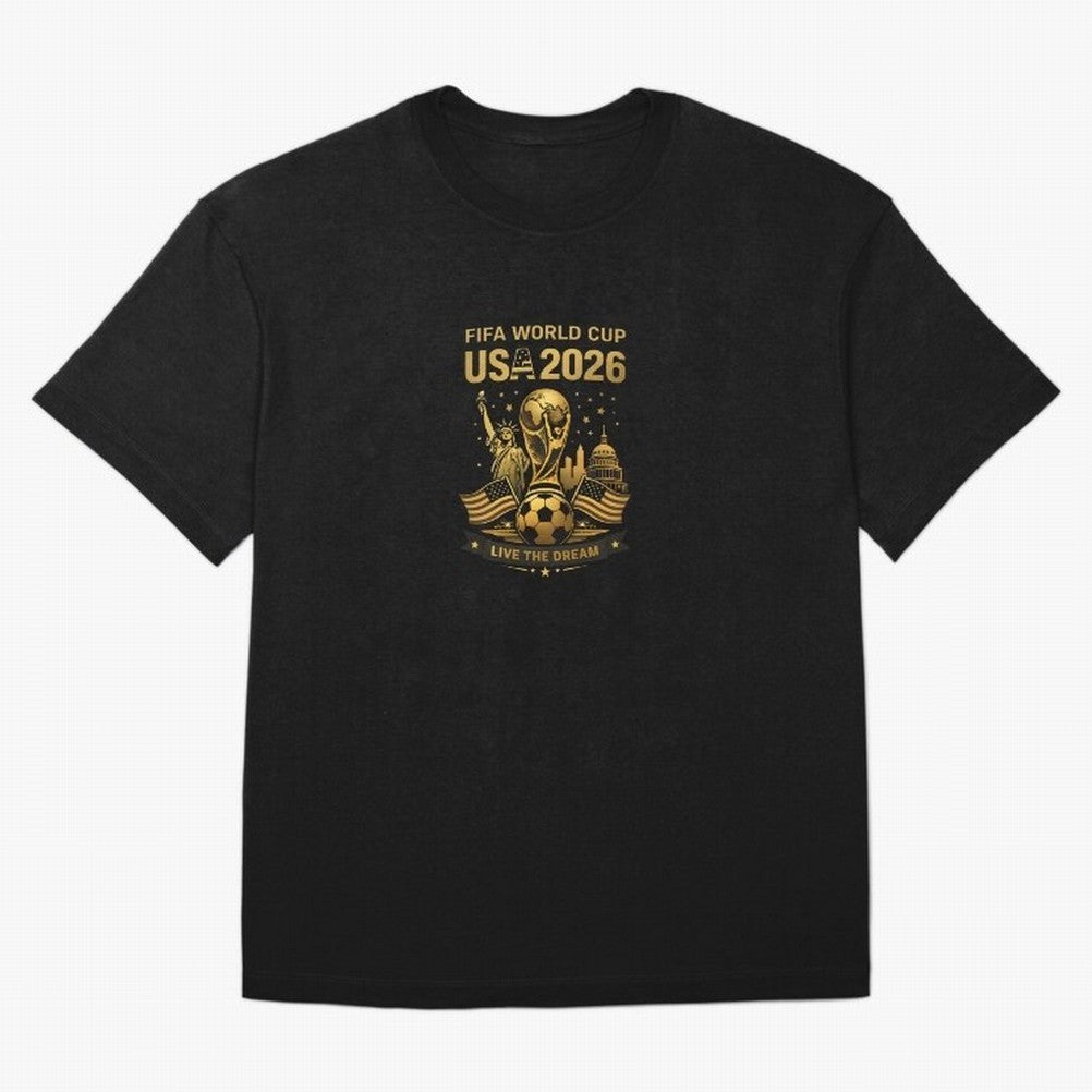 Fifa World Cup USA 2026 Gold Soccer Football Classic T-Shirt Stand Out with Spirit from the FIFA World Cup 2026 USA Canada Mexico Journey through CR7 Highlights, Brazil, Portugal and Argentina Pride, Supporter Pride, Iconic Celebrations, Legendary