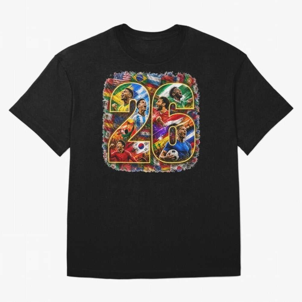 International Global Flags Soccer Football Classic T-Shirt Bring Trophy Dreams to the FIFA World Cup 2026 Group Stage Journey through Mbappe and Neymar Highlights, Portugal, Spain and Germany Pride, Classic Soccer Heritage, Championship Pressure,