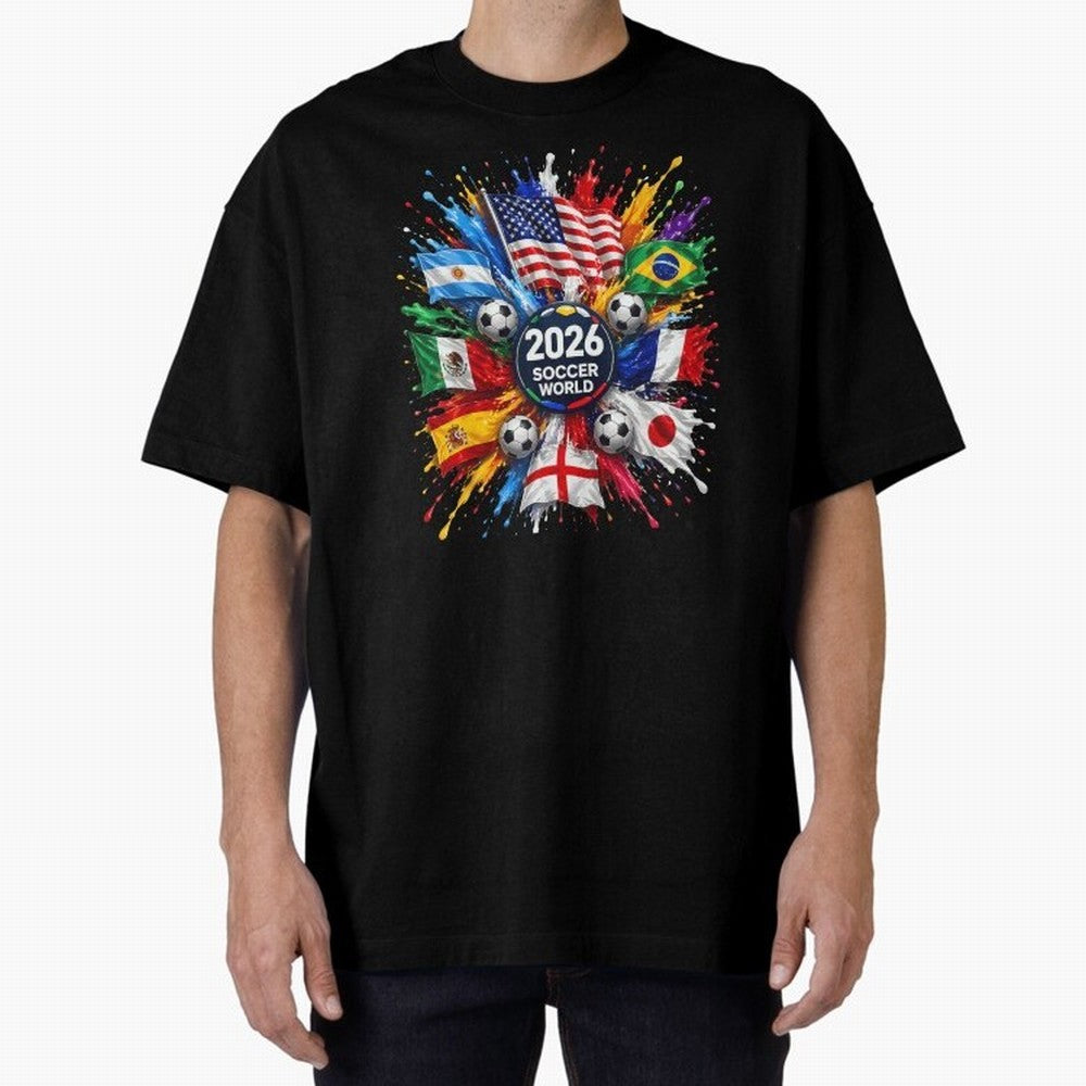 2026 Soccer World Championship Global Flags Paint Splash Sports Fan Graphic Classic T-Shirt Honor the Football Icons of FIFA World Cup 2026 Group Stage Spirit, Featuring Spain and Netherlands, Messi, Neymar and Mbappe, Football Passion, Legendary
