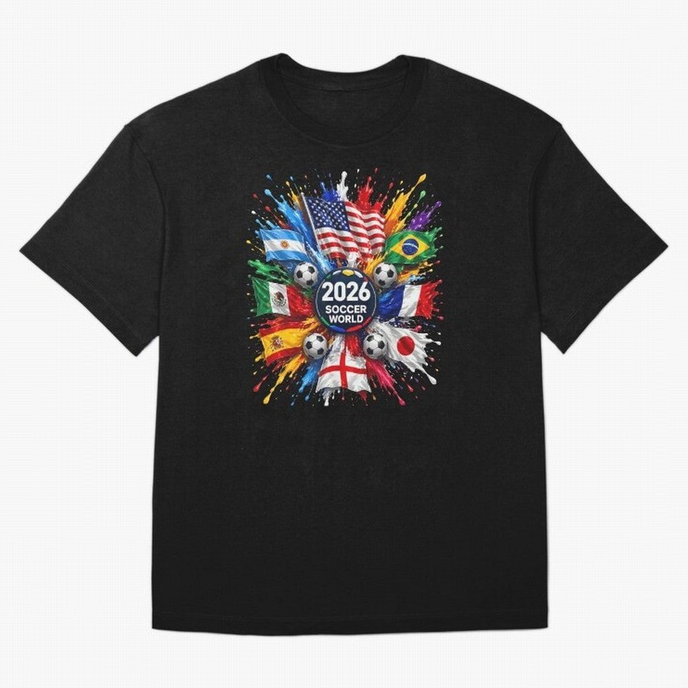 2026 Soccer World Championship Global Flags Paint Splash Sports Fan Graphic Classic T-Shirt Honor the Football Icons of FIFA World Cup 2026 Group Stage Spirit, Featuring Spain and Netherlands, Messi, Neymar and Mbappe, Football Passion, Legendary