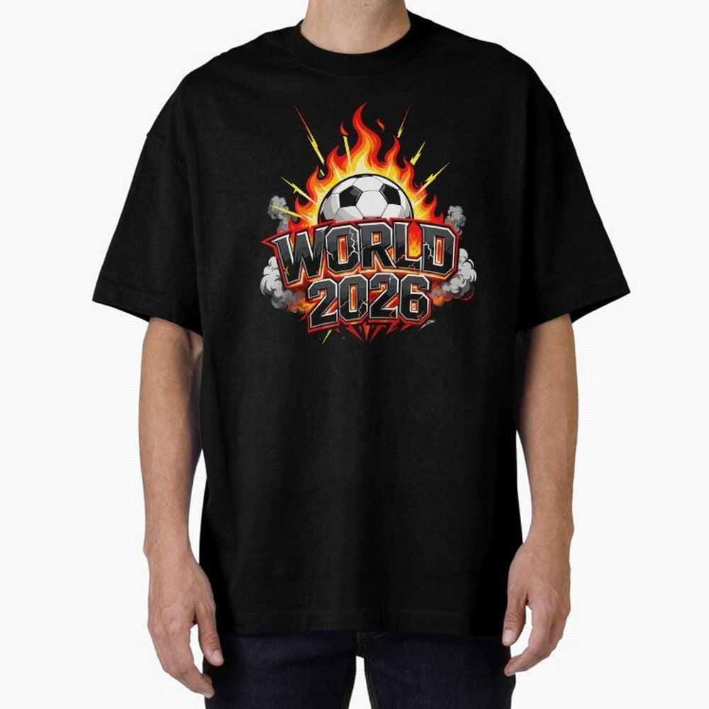 World 2026 Soccer Ball On Fire Football Tournament Classic T-Shirt Fuel FIFA World Cup 2026 USA Canada Mexico for Fans of Messi and Spain and Netherlands, Bringing Sports Nostalgia, International Competition, Famous Players and Unforgettable