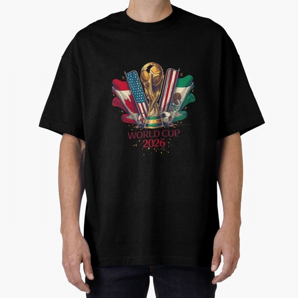 Host Trio Flags Banner Trophy Classic T-Shirt Celebrate Classic Football Spirit in FIFA World Cup 2026 USA Canada Mexico for Fans of Haaland and England, Bringing Football Festival Excitement, Trophy Ambitions, Country Rivalries and Star Player