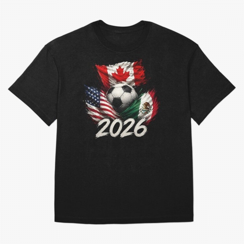 Soccer 2026 USA Canada Mexico ¨C World Football Flags Design Classic T-Shirt Enjoy the Biggest Football Party of FIFA World Cup 2026 USA Canada Mexico for Fans of Messi and Argentina and Brazil, Bringing Sports Nostalgia, International Competition,