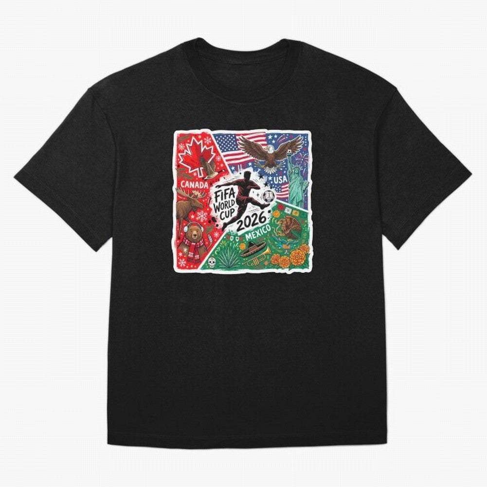 FIFA World Cup 2026 USA Canada Mexico ¨C Patriotic Football Collage Design Classic T-Shirt Honor Global Football Passion for FIFA World Cup 2026 Group Stage, Celebrating Neymar, Haaland and Cristiano Ronaldo, Portugal, Global Supporter Spirit,