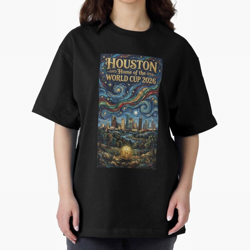 Houston Starry Night Skyline World Cup 2026 Soccer Poster ¡ª Van Gogh Fine Art Print Classic T-Shirt Spotlight Global Football Passion for FIFA World Cup 2026 USA Canada Mexico, Filled with Mbappe and Neymar, Spain, Football Passion, Legendary