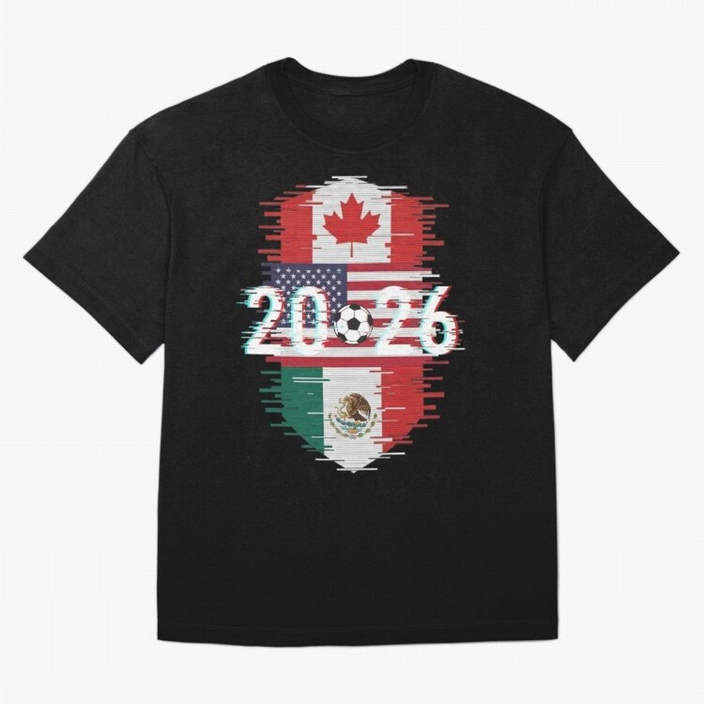 Glitched United 2026 - North America Emblem Classic T-Shirt Get Ready for Global Football Passion for FIFA World Cup 2026, Highlighting Cristiano Ronaldo, Haaland and CR7, England, Vintage Soccer Flavor, Modern Football Stars, National Flags and