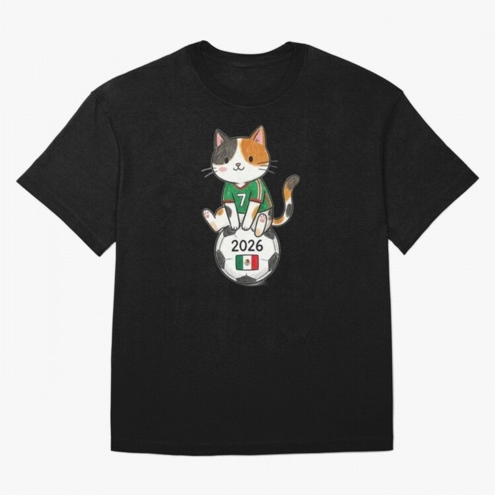 Mexico Soccer Cat #7 - 2026 World Cup Spirit Classic T-Shirt Turn Football Passion into Global Football Passion for FIFA World Cup 2026 USA Canada Mexico, Highlighting Messi, CR7 and Mbappe, Brazil, Portugal and Argentina, Vintage Soccer Flavor,