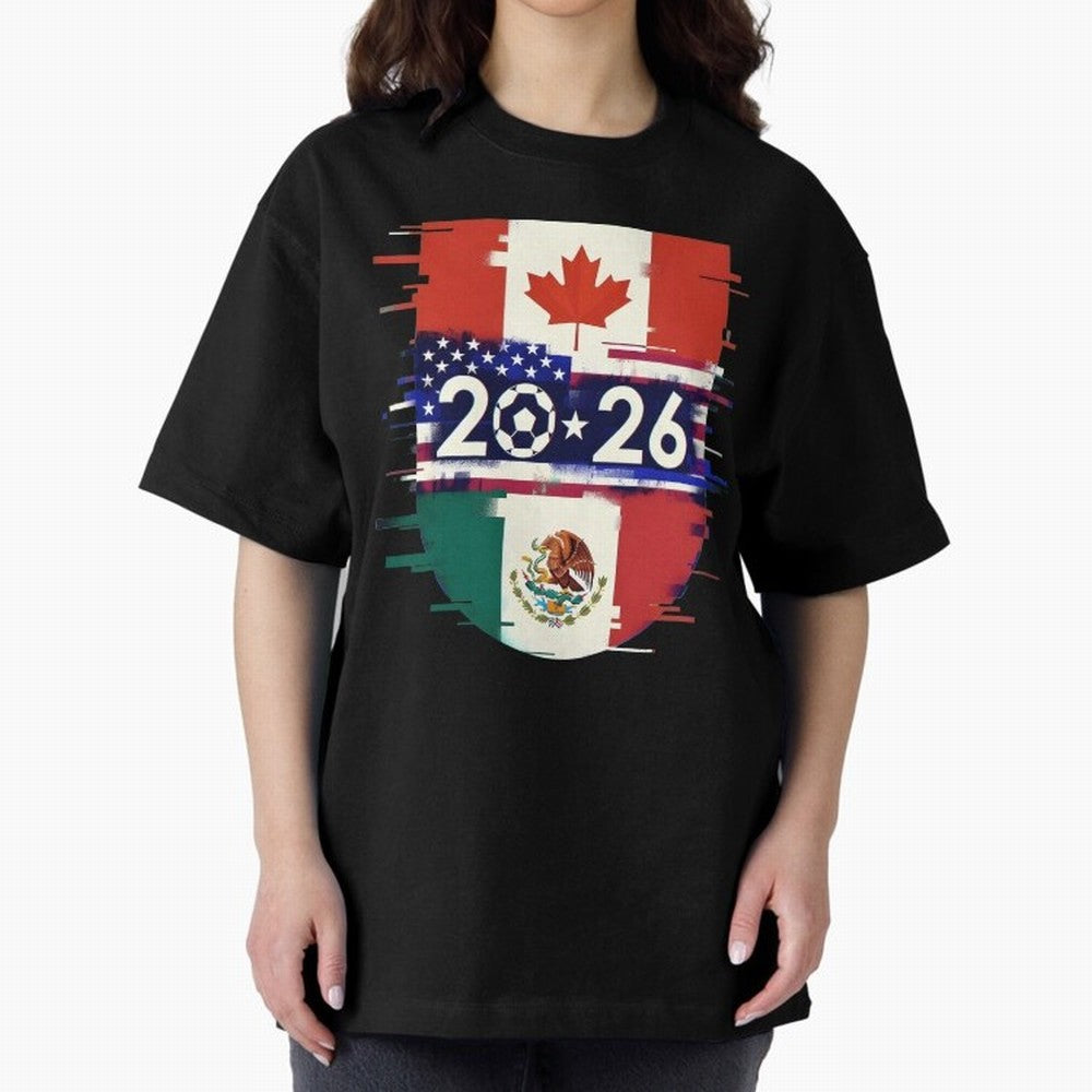 Glitched United 2026 - North America Emblem Cup Classic T-Shirt Make Game Day About FIFA World Cup 2026 USA Canada Mexico Spirit, Connected to France, Neymar, Championship Spirit, Famous Goals, Roaring Crowds and International Football Unity; Made