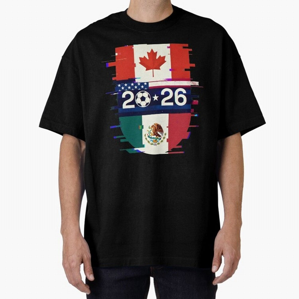 Glitched United 2026 - North America Emblem Cup Classic T-Shirt Celebrate National Team Dreams in FIFA World Cup 2026 USA Canada Mexico Celebrating CR7 and Messi, Spain and Netherlands Energy, Football History, Final Match Energy, Crowd Noise and