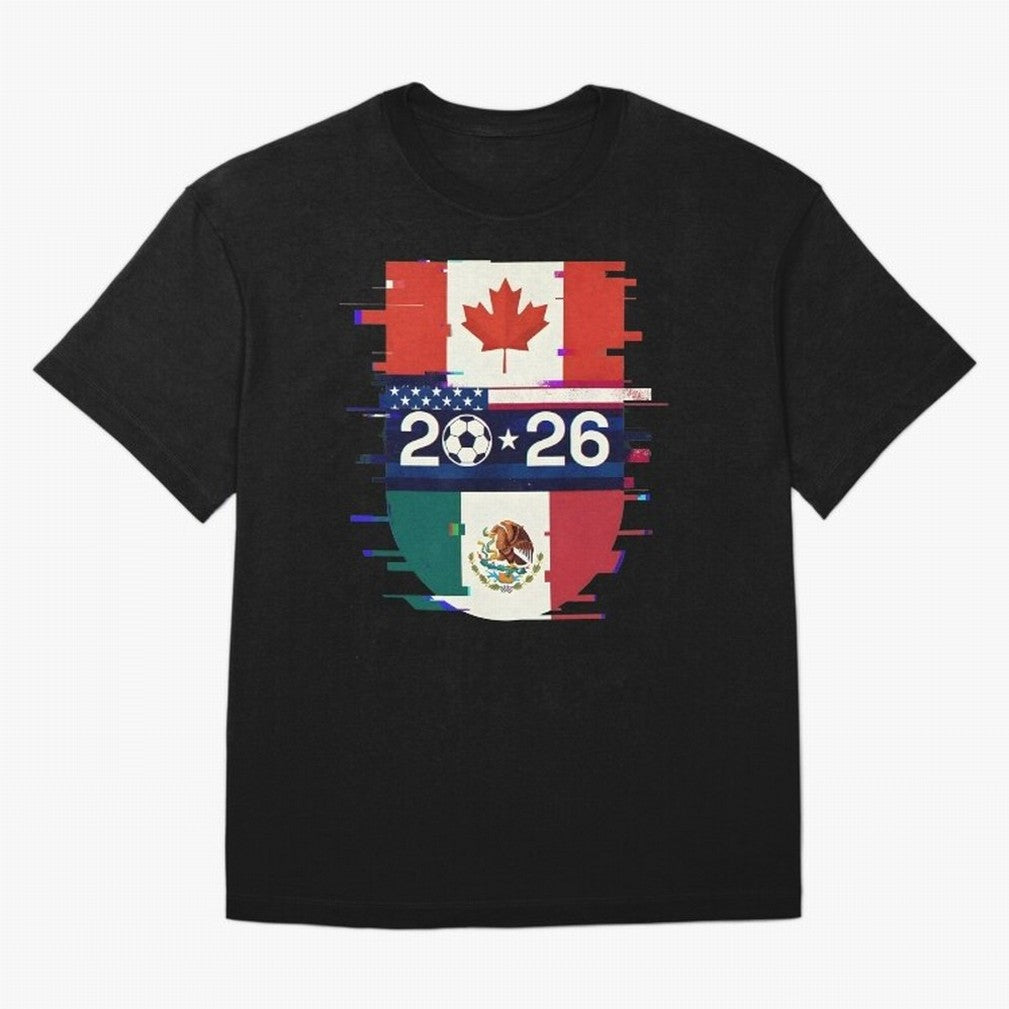 Glitched United 2026 - North America Emblem Cup Classic T-Shirt Celebrate National Team Dreams in FIFA World Cup 2026 USA Canada Mexico Celebrating CR7 and Messi, Spain and Netherlands Energy, Football History, Final Match Energy, Crowd Noise and