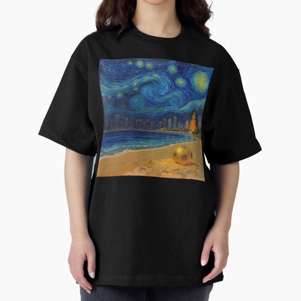 Golden Miami Starry Night Beach Soccer Fine Art Print Impasto Oil Painting Classic T-Shirt Celebrate Soccer Greatness during FIFA World Cup 2026 Group Stage Spirit, Built around Brazil, Portugal and Argentina, Messi, CR7 and Mbappe, Football