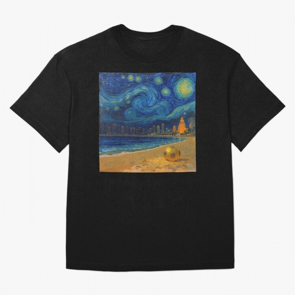 Golden Miami Starry Night Beach Soccer Fine Art Print Impasto Oil Painting Classic T-Shirt Celebrate Soccer Greatness during FIFA World Cup 2026 Group Stage Spirit, Built around Brazil, Portugal and Argentina, Messi, CR7 and Mbappe, Football