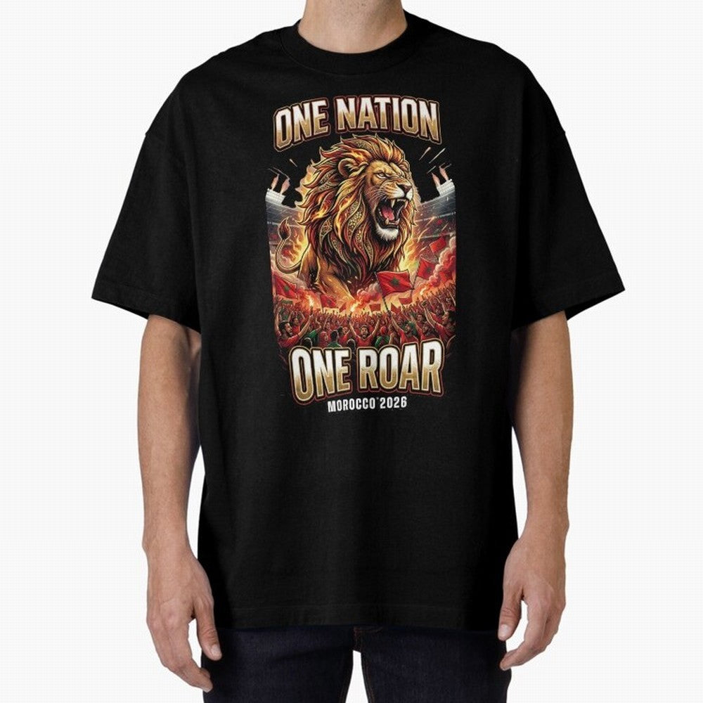 Morocco Football Fan - One Roar One Nation Classic T-Shirt Relive Legendary Nights from FIFA World Cup 2026 Group Stage Celebrating CR7 and Messi, England and Germany Energy, Sports Nostalgia, International Competition, Famous Players and