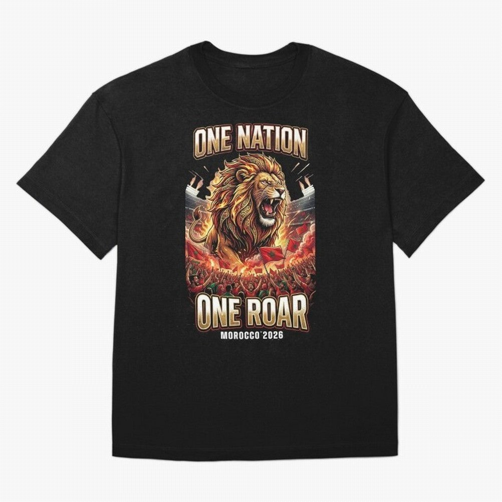 Morocco Football Fan - One Roar One Nation Classic T-Shirt Relive Legendary Nights from FIFA World Cup 2026 Group Stage Celebrating CR7 and Messi, England and Germany Energy, Sports Nostalgia, International Competition, Famous Players and