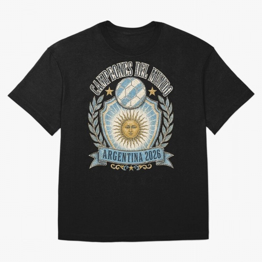 Campeones Del Mundo Argentina 2026 World Cup Soccer T-Shirt Classic T-Shirt Celebrate Fan Favorites in Global Football Passion for FIFA World Cup 2026, Driven by Mbappe and Neymar, Argentina and Brazil, Retro Football Energy, Iconic Rivalries,