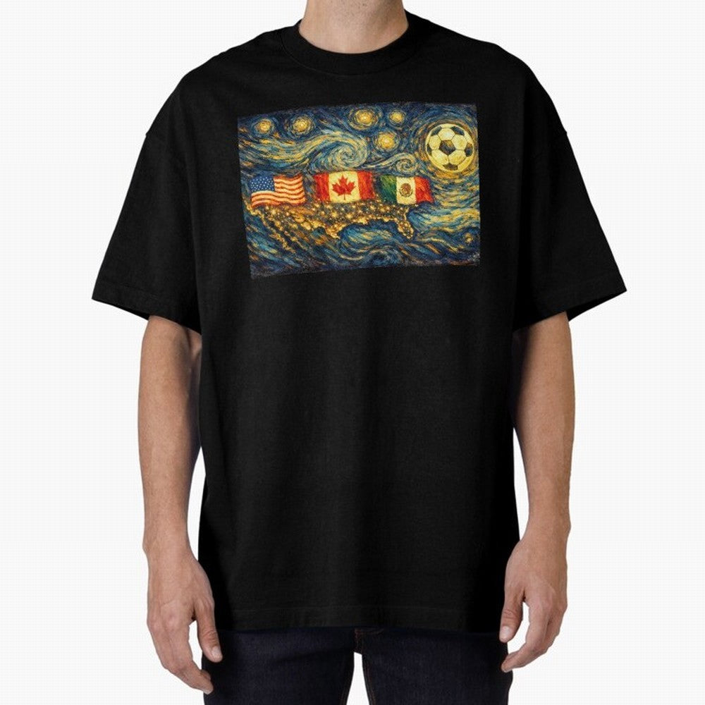North America Soccer Starry Night Dreamy and Swirls Inspired from Van Gogh Classic T-Shirt Cheer through Every Moment of FIFA World Cup 2026 Spirit, Capturing Argentina, CR7, Champion Mindset, Group Stage Buzz, Knockout Tension and Passionate Fan