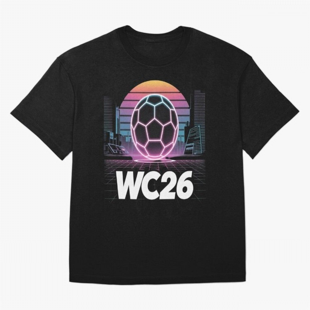Retrofuturistic World Cup 2026 ¡ª Retro Sci-Fi Football Poster Classic T-Shirt Fuel the Hype around Global Football Passion for FIFA World Cup 2026, Highlighting Mbappe, Argentina, Classic Soccer Heritage, Championship Pressure, Fan Loyalty and