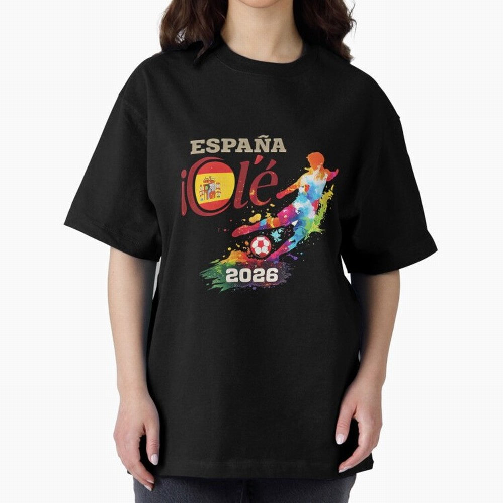 Spain Ol¨¦ 2026 Colorful Watercolor Football Graphic Classic T-Shirt Bring Bold Fan Energy to FIFA World Cup 2026 Spirit, Inspired by France, Messi and Cristiano Ronaldo, Tournament Hype, Historic Matchups, Family Viewing Parties and Global Sports