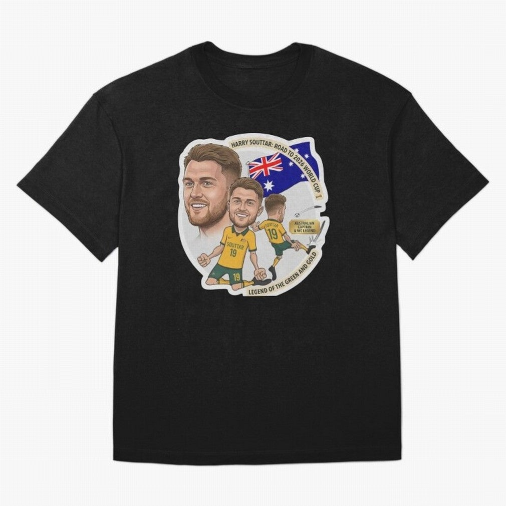 Harry Souttar Australia Football Legend Cartoon Illustration Classic T-Shirt Capture Stadium Memories from FIFA World Cup 2026 Inspired by CR7 and Messi, Argentina and Brazil Energy, Championship Spirit, Famous Goals, Roaring Crowds and