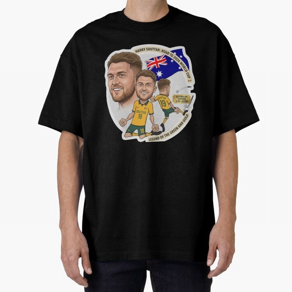 Harry Souttar Australia Football Legend Cartoon Illustration Classic T-Shirt Capture Stadium Memories from FIFA World Cup 2026 Inspired by CR7 and Messi, Argentina and Brazil Energy, Championship Spirit, Famous Goals, Roaring Crowds and