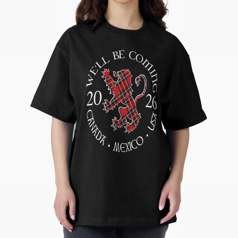 We'll be Coming Scotland Football Tee Scottish World Cup Classic T-Shirt Discover Global Football Passion for FIFA World Cup 2026 Group Stage, Capturing Messi and Cristiano Ronaldo, Spain and Netherlands, Stadium Chants, National Pride, Trophy