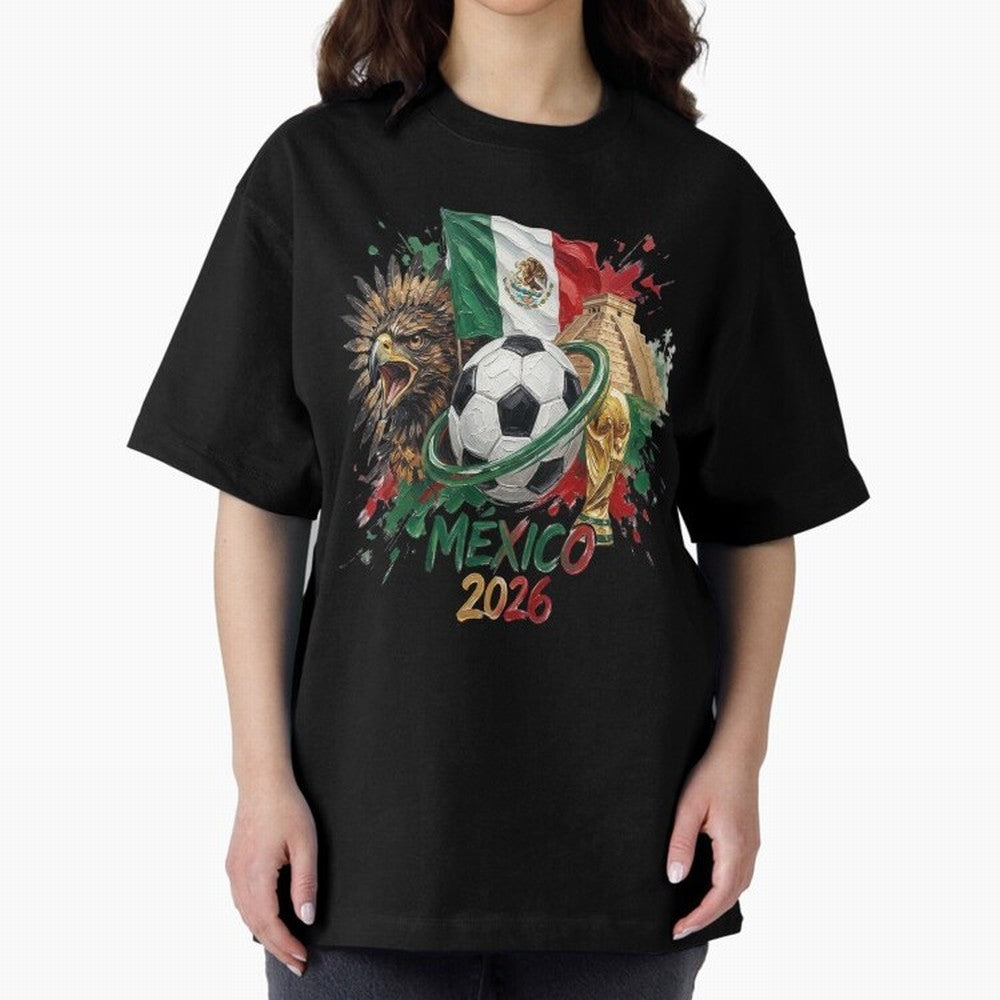Mexico World Cup 2026 Oversized T-Shirt Keep Football History Alive during FIFA World Cup 2026 Highlighting Neymar, Haaland and Cristiano Ronaldo, Germany Energy, Championship Spirit, Famous Goals, Roaring Crowds and International Football Unity;